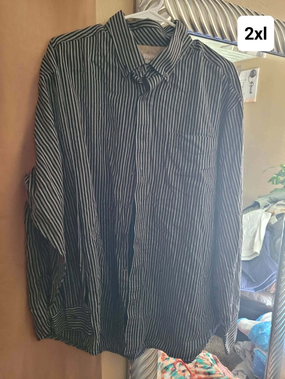 Men's Black & White Stripe Dress Shirt - 2XL